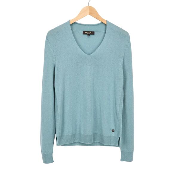 Loro Piana 100% Cashmere V-Neck Long Sleeve Sweater In Turquoise Size 44 Italy - Picture 1 of 9